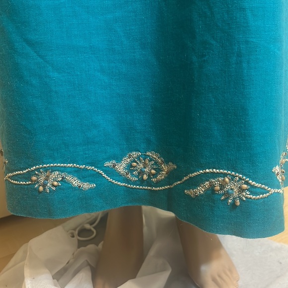 Sag Harbor  Linen Embroidered Teal Green Dress - Picture 3 of 8